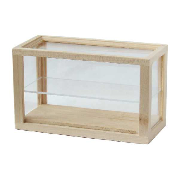 PETITE VITRINE BOIS BRUT AVEC ETAGERE PLEXIGLASS