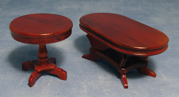 Ensemble table ronde et ovale en merisier