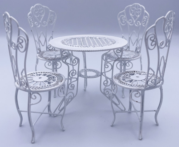 SALON DE JARDIN METAL BLANC AVEC 4 CHAISES
